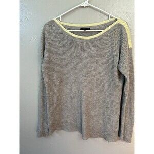 $118 Eileen Fisher Small Boxy  Gray Linen Cotton Knit Woven Pullover Sweater Top